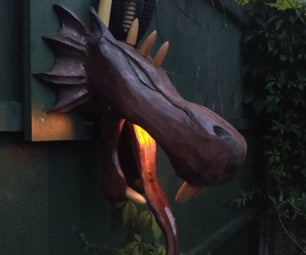 Mahogany Carved Dragon's Head - With Glowing Mouth